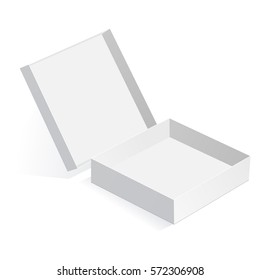 White square box with cover isolated. Mockup for design, text. Vector illustration.