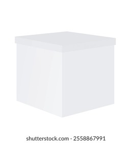 White Square Box with lid. Cardboard packaging. Vector 3d realistic Mockup. Closed Packaging for goods, things, gifts. Blank template. EPS10.