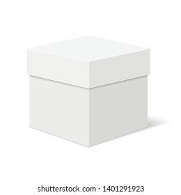 White square box mockup. Cardboard closed box, container, packaging.