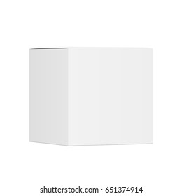 White square box mockup - half side view. Display your design on this template. Vector illustration