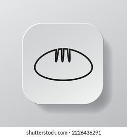 White square button with bread line icon, black outline baking on the white plate. Flat symbol sign vector illustration isolated on white background. Healthy nutrition concept