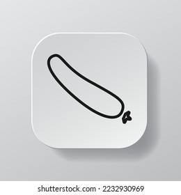 Botón cuadrado blanco con icono de línea de pepino, zucchini de contorno negro sobre la placa blanca. Ilustración vectorial de símbolo plano aislada en fondo blanco. Concepto de nutrición saludable
