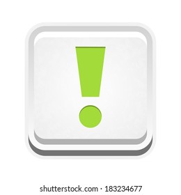the white square button with green exclamation mark / the button with exclamation mark / the caution sign