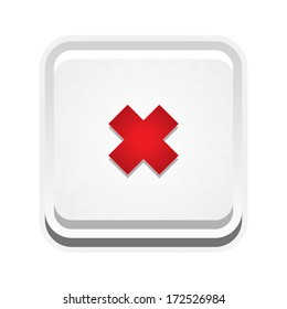 the white square button illustration with sign of false / the button with cross / the button
