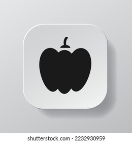 White square button with paprika outline icon, black bell pepper on the white plate. Flat symbol sign vector illustration isolated on white background. Healthy nutrition concept