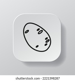 White square button with potato vegetable line icon, black outline potato on the white plate. Flat symbol sign vector illustration isolated on white background. Healthy nutrition concept