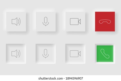 White square buttons in Neomorphism design style. Communication buttons set modern buttons. Vector