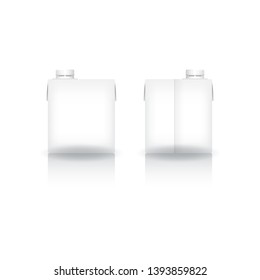 White square carton box with screw lid for milk, juice, coffee, tea, coconut milk or dairy product (front-back). Isolated on white background. Ready to use for beverage business. Vector illustration.