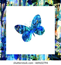 White square with a carved out silhouette of butterflies on a seamless background.