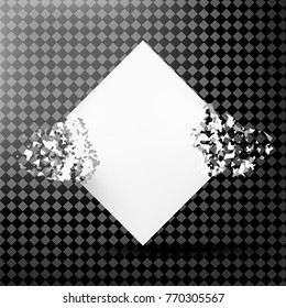 White square with debris on a transparent background. Abstract white explosion. Geometric background.