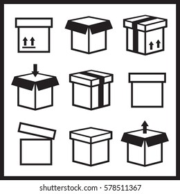 White square flat boxes isolated. Open and closed box vector