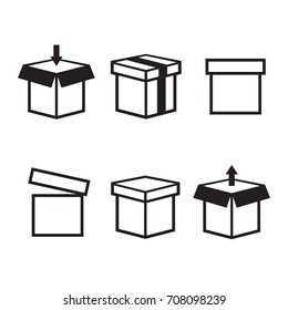 White square flat boxes isolated. Open and closed box vector