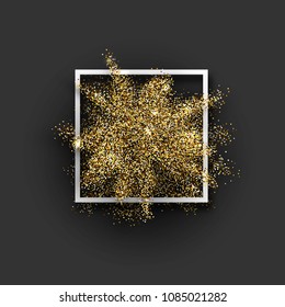 Weißer quadratischer Rahmen mit goldenem, glänzendem Muster auf grauem Hintergrund. Vektorgrafik.