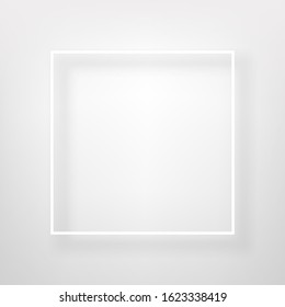Weißes Quadrat, Rahmen auf einer hellen Wand Vektorbanner-Design. Vektorvorlage für Poster, Web, Landung, Seite, Cover, Werbung, Gruß, Karte, Coupon