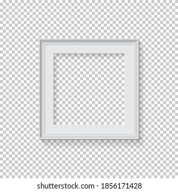 Marco cuadrado blanco para la imagen sobre fondo transparente. Espacio en blanco para imágenes, pintura, tarjeta o foto. Ilustración vectorial de plantilla moderna y realista. Objeto de oficina simple.