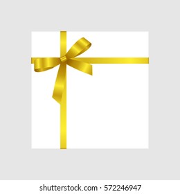 White Square Gift Box with  yellow Ribbon and Bow Isolated on  White Background. Vector image.