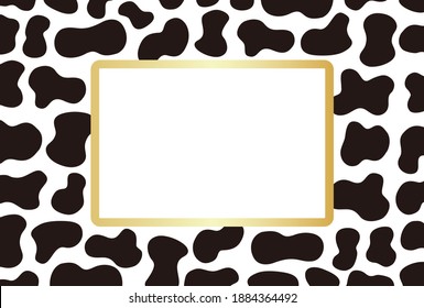 White square and Gold frame design illustration on Animal Print, Ox, or Cow texture background. Postcard size.