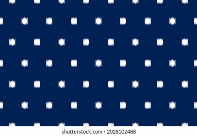 white square ikat ethnic design blue background. Seamless geometric ikat pattern in tribal, folk embroidery abstract art. polka dots ornament print. Design for clothing, wrapping, fabric, fashion.