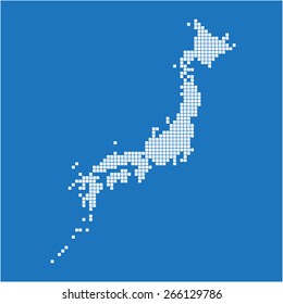 White square Japan map on blue background. Vector illustration.