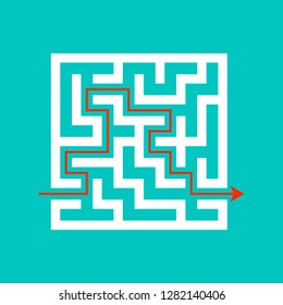 White square labyrinth on a colored background. Business decision. Activity page. Game puzzle. Find the right path. Maze conundrum. Vector illustration for the magazine