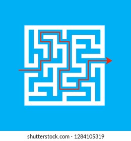 White square labyrinth on a colored background. Business decision. Activity page. Game puzzle. Find the right path. Maze conundrum. Vector illustration for the magazine