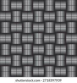 white square mosaic seamless pattern, black and white vector illustration