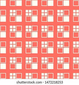 White square on coral color background. Monochrome geometric seamless pattern 4
