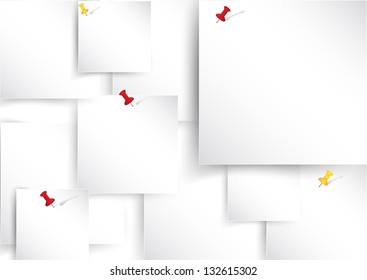 White square paper board background texture pattern pined on wall with staple for office memo post it board, create by vector