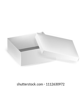 White square paper box. Blank Product Cardboard Package Box isolated. Realistic Cardboard box, container, packaging. Mock Up Template Ready For Your Design. Vector illustration.