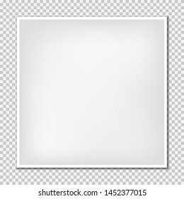 White square paper frame with soft shadow for text or picture is on squared gray background