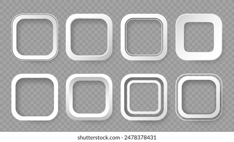 White square paper frame vector set. Blank outline labels, banners, icons or stickers for your design