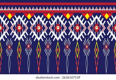 Patrón cuadrado blanco decorado con líneas de colores sobre un fondo azul.