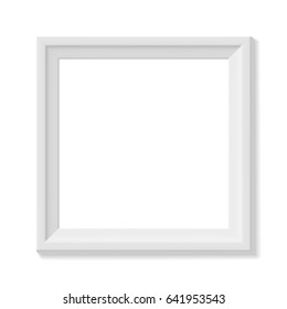 White square picture frame. Minimalistic detailed photo realistic frame. Graphic design element for scrapbooking, art work presentation, web, flyers, posters. Vector illustration.