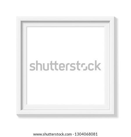White square picture frame. Minimalistic detailed photo realistic frame. Graphic design element for scrapbooking, art work presentation, web, flyers, posters. Vector illustration.