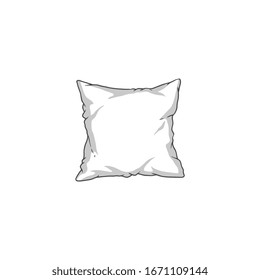 White square pillow for bed thin black line vector illustration in sketch style isolated on white background. Home textile for bedroom and comfortable sleeping.