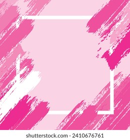 Cuadrado blanco con fondo de brochas rosas