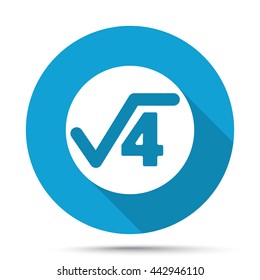White Square Root icon on blue button isolated on white