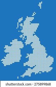 White square round edge map of United Kingdom and Ireland. Vector illustration.