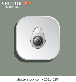 White square with rounded corners on a green background with shadow. icon smartphone camera and flash. icon. vector design