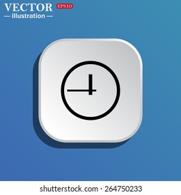 White square with rounded corners on a blue background with shadow.  clock icon. Flat design style, vector illustration, EPS 10 