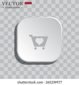White square with rounded corners on the gray background of a chessboard. Shadow.   Favorite products. Favorite purchase. Heart.  put in shopping cart , vector illustration, EPS 10
