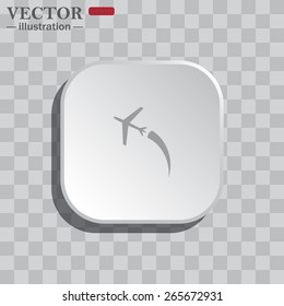 White square with rounded corners on the gray background of a chessboard. Shadow.  The plane takes off. Icon plane. Vector illustration, EPS 10 