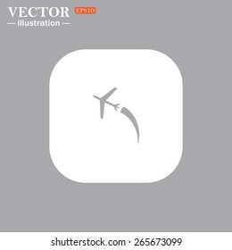 White square with rounded corners on a gray background.  The plane takes off. Icon plane. Vector illustration, EPS 10 