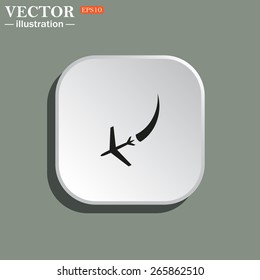 White square with rounded corners on a green background with shadow.  icon plane. The plane is landing , vector illustration, EPS 10