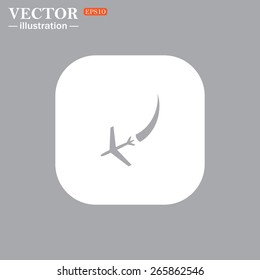 White square with rounded corners on a gray background.  icon plane. The plane is landing , vector illustration, EPS 10