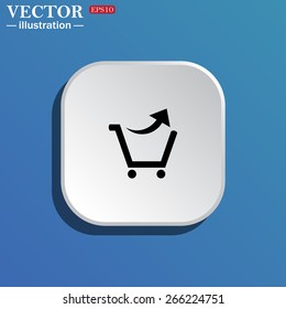 White square with rounded corners on a blue background with shadow.  remove from the shopping cart, vector illustration, EPS 10