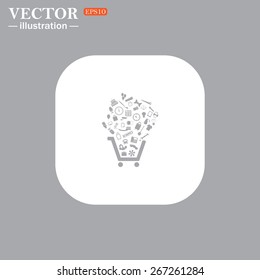 White square with rounded corners on a gray background.  Set of icons. Put into shopping cart. Great buy. Cart of goods, web icon. vector design