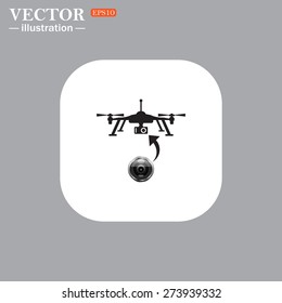 White square with rounded corners on a gray background. Quadrocopter. icon. vector design
