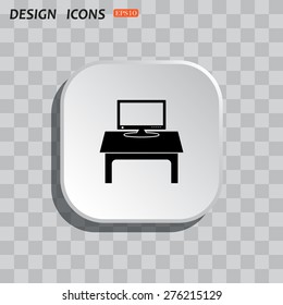 White square with rounded corners on the gray background of a chessboard. Shadow. Computer desk, workplace. icon. vector design