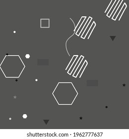 White Square Shadows Vector Design Pic. Black Calm Chaos Ornamental Fabrics. Silver Pastel Polygon Digital Geometrical Art Illustration. Grey Triangle Gray Oval Modern Hipster Style Background.